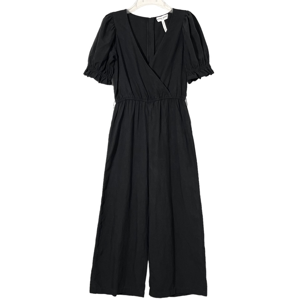 Apiece Apart Chabrol Black Linen Short Sleeve Cropped Wide Leg Jumpsuit Size 2
